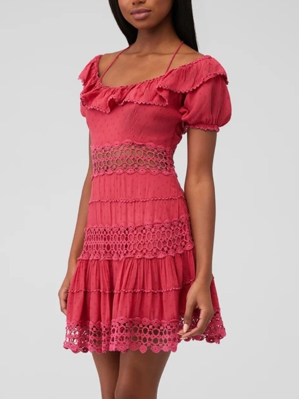Free People Cruel Intentions Mini Dress Pink Red Crochet Tassels Size 8